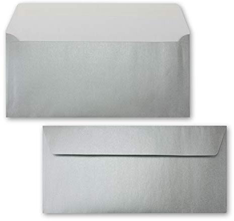 50x Briefumschläge DIN Lang - Silber glänzend - Haftklebung mit Abziehstreifen - 22 x 11 cm - 90 g/m² - Edle Kuverts für Einladungen zu Weihnachten, Hochzeit, Geburtstag