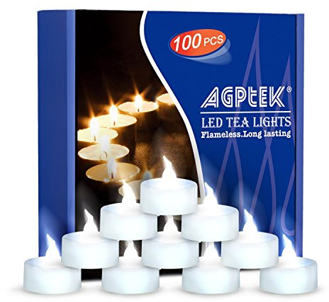 AGPTEK Tea Lights,100 Pack Flameless LED Candles Battery Operated Tealight Candles No Flicker Long Lasting Tealight for Wedding Holiday Party Home Decoration(Cool White)