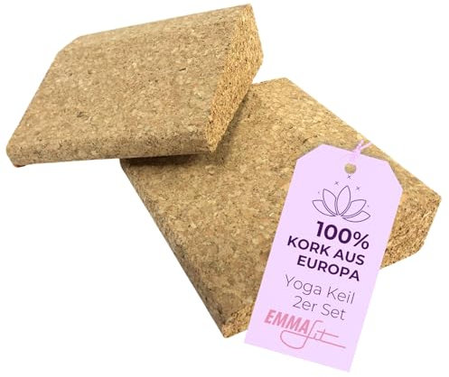 EMMAfit Kork Yoga Keil 2er Set I 100 x 90 x 30mm I Nachhaltige Korkkeile für Übungen I Hygienisch & Umweltfreundlich I Langlebige Fitness-Keile