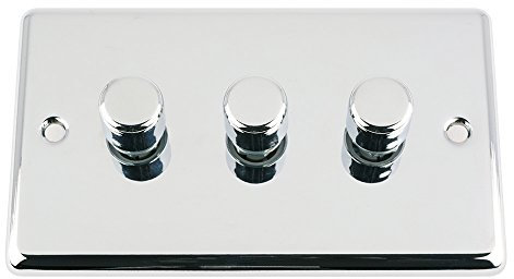 Light Dimmer Switch 3 Gang 400W (Max) - Polished Chrome - Classic - 10 Amp 3 Gang 2 Way