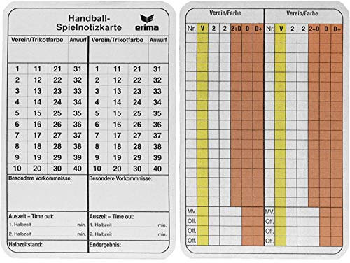 Erima Zubehör Spielnotizkarten Handball, diverse, One Size, 724502