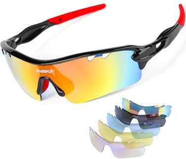 INBIKE Sonnenbrille Herren Damen Polarisiert Verspiegelt Fahrradbrille Radbrille Sport Brille UV400 Schutz mit 5 Wechselgläser,Schwarz