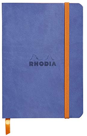 RHODIA 117308C - Carnet Souple Saphir - A6 10,5 x 14,8 cm - Ligné - 144 pages - Papier Clairefontaine Ivoire 90 g/m² - Marque-Page, Fermeture Élastique - Couverture Simili Cuir