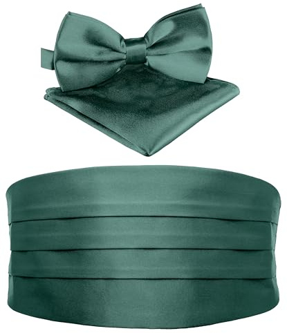 BomGuard Men's Tuxedo Belt Set of 3 Pouch with Bow Tie + Pouch, dark green, One size
