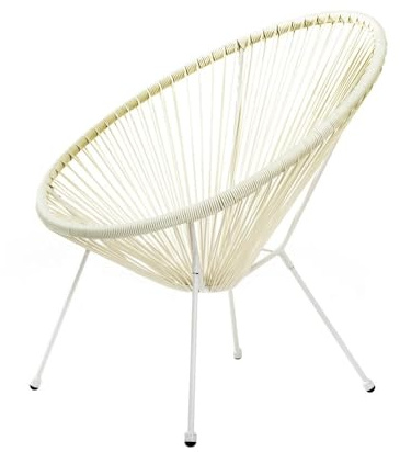 LOLAhome Sillón de jardín Acapulco Blanco Roto| Cuerdas de Rattan PE y Acero | 72x77x84 cm | con Topes de Goma, Resistente hasta 120kg | para Interior y Exterior, Jardín, Terraza | Acapulco