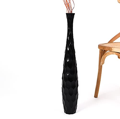 Leewadee Jarrón Grande De Suelo - Jarrón Alto De Madera De Mango para Ramas Decorativas, 65 cm, Negro
