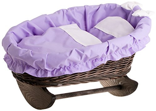 e-wicker24 Alles aus Weide Berceau en Osier Gris, lit Poupee, Berceau à Bascule en Bois (Violet)