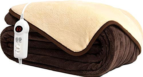 Homefront Electric Heated Throw Over Blanket Reversible Brown and Cream, XL Family Size 130 x 200cm, Easy To Use, Digital Control, Machine Washable, Ultra Soft Premium Luxury Finish