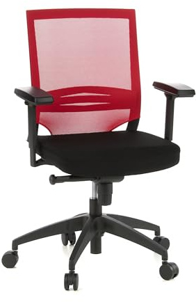 hjh OFFICE 657233 Profi Bürostuhl Porto Base Stoff/Netz Rot Drehstuhl ergonomisch, Armlehnen & Lordosenstütze verstellbar