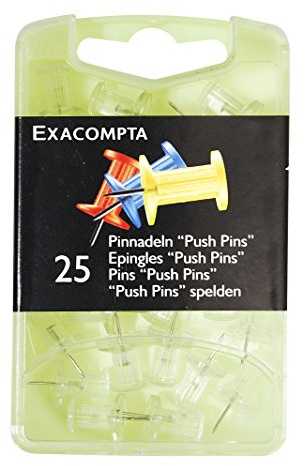 Exacompta Boîte de 25 épingles Push Pins hauteur 7mm 10mm de diamètre Cristal