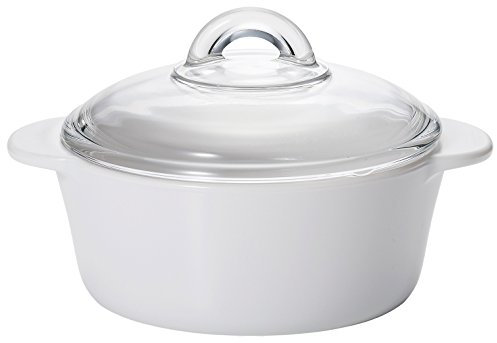Aderia K-9462 Cera Bakefire Cocotte Pot, Glass Cooker, 0.6 gal (2 L), White [Non-Stick/Microwave/Oven Compatible/Ceramic Coating]