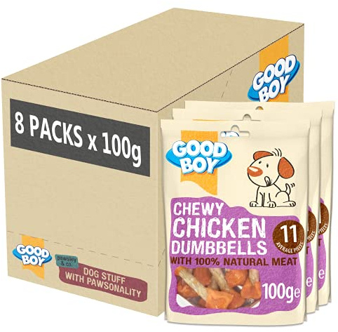 Good Boy - Chewy Chicken Dumbbells - Dog Treats - Made with 100% Natural Chicken Breast Meat - 100 g ℮ - Low Fat Dog Treats - Case of 8
