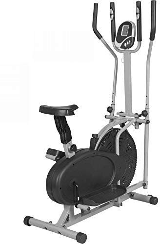 GORILLA SPORTS® Cyclette Ellittica - con Display LCD, Sensore di Pulsazioni, Rulli di Trasporto, Resistenza Regolabile, 86,5x51x146 cm, Grigio - Crosstrainer, Bicicletta, Cardio, Cross Trainer, Casa
