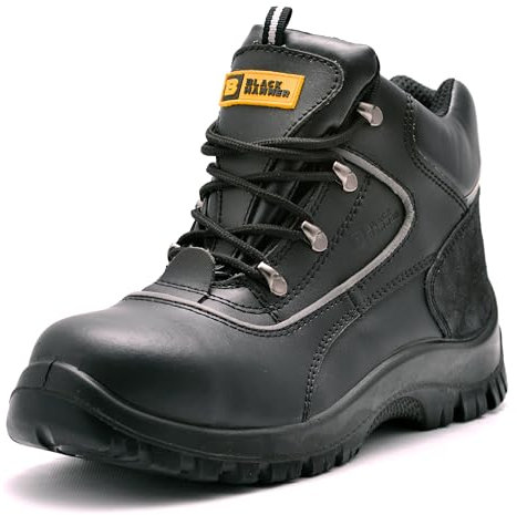 BLACK HAMMER Sicherheitsstiefel Herren S3 SRC Stahlkappe Arbeitsschuhe Knöchelhoch Leder Sicherheitsschuhe Schwarz Leicht 7752 (46 EU)