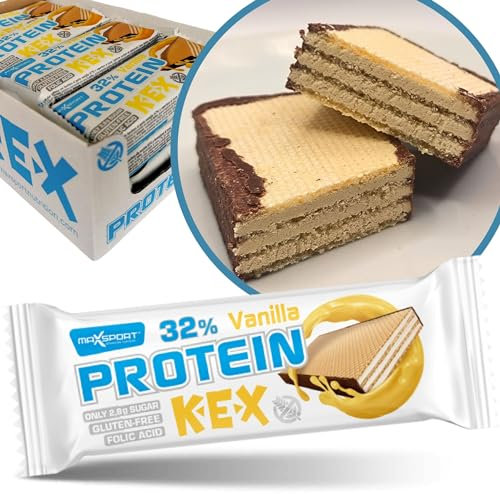 Maxsport Nutrition 30-33% Protein Wafer Protein Kekse, Glutenfrei Proteinriegel, Protein Waffeln - Original eiweißriegel Protein snack - 16 Stück - Vanille