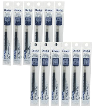 Låda med 12 x PENTEL Energel 0,7 mm påfyllning metallspets LR7 – passar Energel Xm, BL77/BL57/BL37 – marinblått bläck