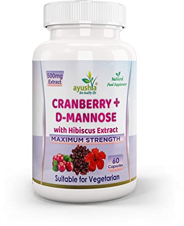 Ayushya Cranberry D-Mannose with Hibiscus Extract Capsules UTI Bladder Support Cystitis,Natural,60 Capsules (Pack of 1)