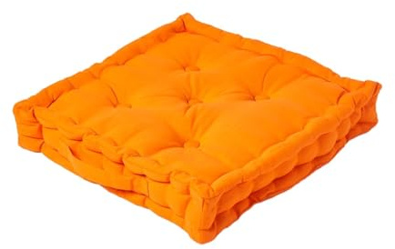 Homescapes Farbenfrohes Sitzkissen Stuhlkissen Sitzerhöhung Stuhlauflage, 50 x 50 cm, 100% Reine Kaliko Baumwolle mit Polyester Füllung, Uni orange