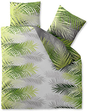 CelinaTex Fashion Bettwäsche 200x220 cm 3teilig Baumwolle, Bettgarnitur für Sommer und Winter, Ganzjährig, Bettbezug, Bettenset, Schöner Wohnen Zoe Dschungel Weiß Grün Grau