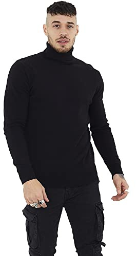 BRAVE SOUL Men’s Jumper High Neck Knitted Long Sleeve Winter Sweatshirt Pullover Top for Men - Black - Large