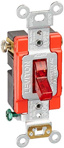 Leviton 20-Amp, 120 Volt, Toggle Pilot Light, Illuminated On, Req. Neutral Single-Pole AC Quiet Switch, Extra Heavy Duty Grade, Self Grounding, 1221-PLR, Red