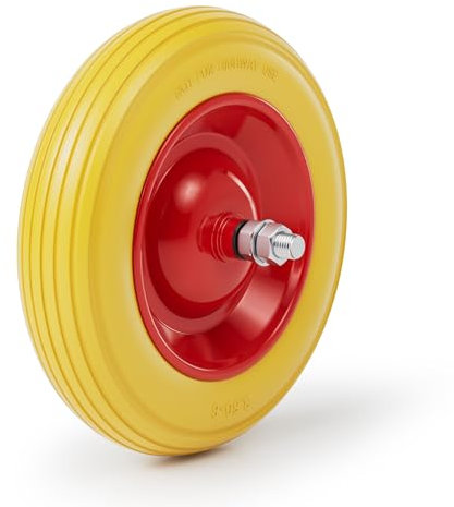 Wiltec Pneu de brouette 3.50-8 – Roue et Pneumatique en PU – Jusqu’à 130 kg – avec Jante en acier et axe – Bandage pour Diable, Chariot, Charrette