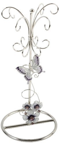 Juliana Glass Jewellery Holder Purple Butterfly/Flowers/Crystal