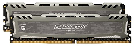 Ballistix Sport LT BLS2K4G4D240FSB 8 GB Kit (4 GB x2) (DDR4, 2400 MHz, PC4-19200, CL16, Single Rank x8, DIMM, 288-Pin) Memory - Grey