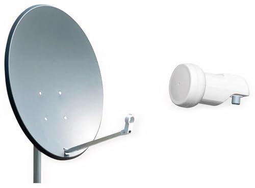 OPTICUM QA60 Satellitenschüssel 60 cm anthrazit mit Single LNB LSP 02G - 4K HD & 3D fähig - Witterungsbeständige Sat-Antenne aus Stahl inkl. 2 Mastschellen - Sat Anlage für 1 Teilnehmer