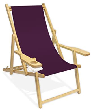 Promo Trade Holz-Liegestuhl mit Armlehne und Getränkehalter, Klappbar, Wechselbezug (Aubergine)