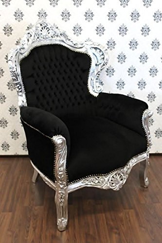Casa Padrino Barock Sessel King Schwarz/Silber - Möbel Antik Stil