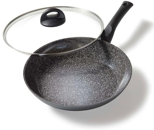 STONELINE Ceramic Bratpfanne mit Deckel 28 cm Keramikpfanne Induktion Antihaft Pfanne Keramikbeschichtung mit echten Steinpartikeln, Pfanne PFAS-frei, Für alle Herdarten, Backofengeeignet