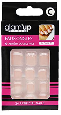 Glam’Up Paris - Faux Ongles - Pleine Couverture - Facile à Utiliser - 24 Faux Ongles par Boîte + Adhésifs Double Face - Forme Carrée Arrondie - N°1 - French Manucure Rose