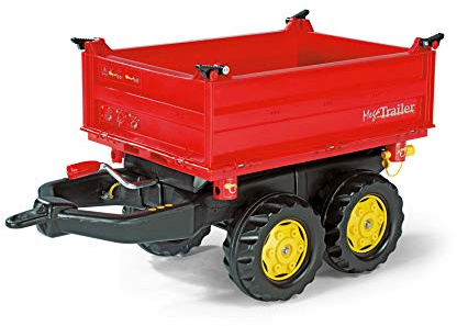 rolly toys | rollyMega Trailer | Giant Three Site Tipping Trailer for Pedal Tractor | 123001, Red