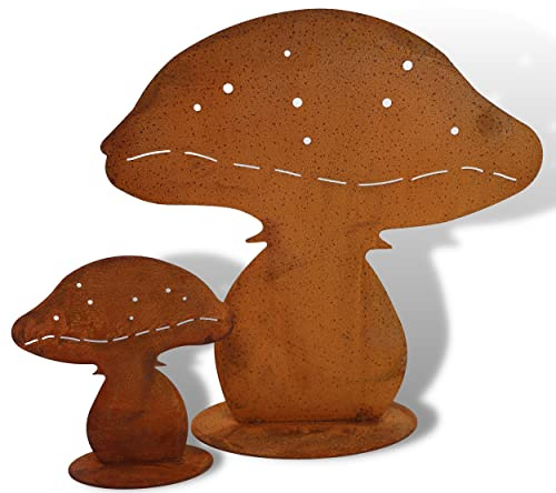 Rostikal Automne Champignons de 2 Set en Métal/Rouille Noble, Déco pour Maison et Jardin