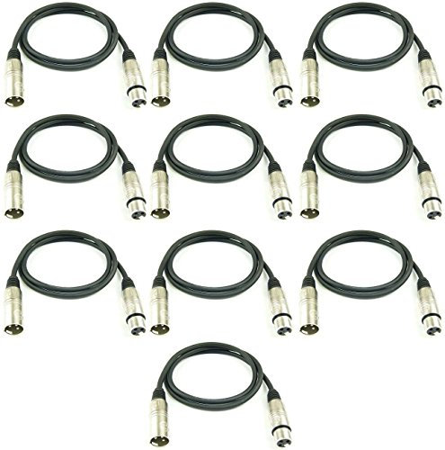 Adam Hall Cables 10 Stück K3MMF0100 Mikrofonkabel XLR female auf XLR male DMX Audio Kabel 3 pol polig (1,0 m, Schwarz, 10)