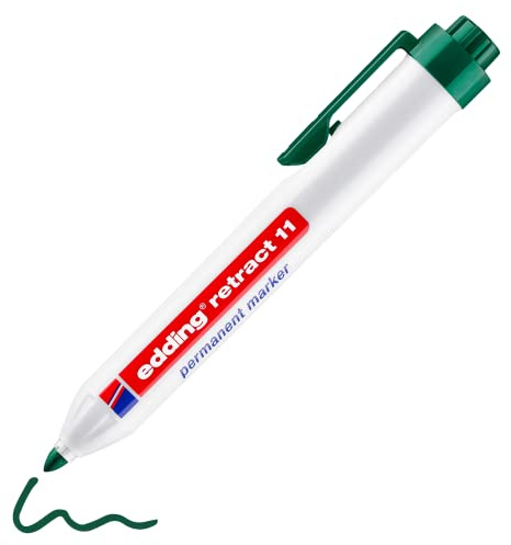 edding Retract 11 Permanent Marker - grün - 1 Stift - runde Feder 1,5-3 mm - wasserfest, schnelltrocknend - für die einfache Einhandbedienung - für Karton, Kunststoff, Holz, Metall, Glas