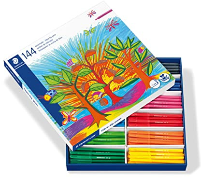 STAEDTLER 325 C144 Noris Club fiberpenna skollåda, i låda med kartongdelning, 144 stycken