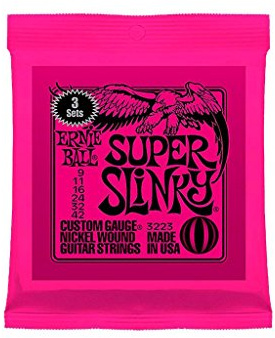 Ernie Ball P03223 Cuerdas para guitarra eléctrica 9-42, híbrido Slinky níquel Wound, paquete de 3