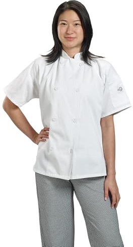 Mercer Culinary Millennia M60023WHXS Giacca da Donna a Maniche Corte con Bottoni Tradizionali, XS, Bianco, Bianco, XS