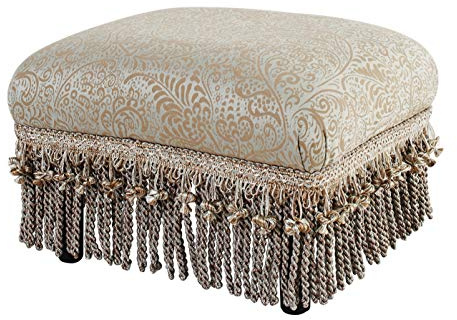 Jennifer Taylor Home Fiona Accent Footstool Ottoman, Silvery-Blue Beige Paisley Jacquard with Matching Trim