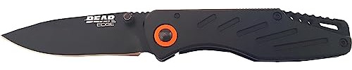 Bear & Son Bear Edge 3-3/8 Frame Lock Folding Pocket EDC Knife – 440 Stainless Steel Drop Point Blade – Compact Lightweight Manual Folder with Black Steel Handles & Pocket/Boot Clip (61104)