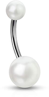 Coolbodyart Acero quirúrgico Plata Piercing de Ombligo con incorrecto Perla Negro, Rosa, Blanco - Blanco