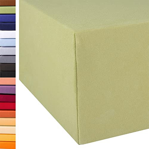 aqua-textil Exclusiv Spannbettlaken 180x200-200x220 cm pistazien grün Jersey Baumwolle 230g/qm Spannbetttuch Elastan Laken