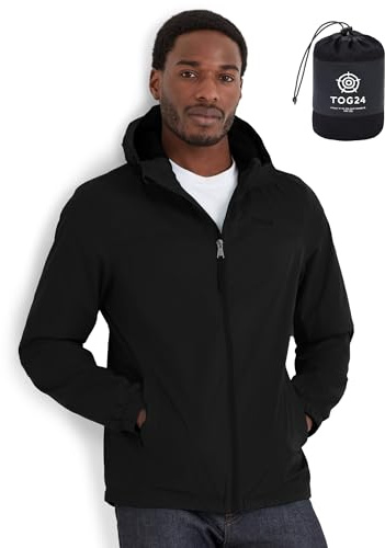 TOG24 Craven Mens Waterproof Packaway Jacket with Bag, Full Length Zip and Adjustable Hood, Breathable, Windproof