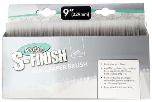 Axus Decor Immaculate S-Finish Wallpaper Brush, 9 Inch - Paperhanging Brush With Animal Hair Free Bristles & Ergonomic Handle - Ideal for Delicate Wallpapers and Wall Coverings, Eliminated Air Bubbles