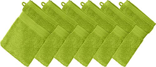 Erwin Müller Waschhandschuh Friedrichshafen 6er- Pack, 100% Baumwolle apfelgrün Größe 15x21 cm - Premium-Qualität, unvergleichlich saugfähig, hautsympathisch, formstabil (weitere Farben)