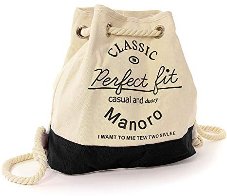 Manoro Damen Handtasche Beuteltasche Rucksack Tasche weiß schwarz Canvas OTK216S Canvas Handtasche