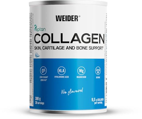 Weider Collagen Pulver, Kollagen Peptide hochdosiert, mit Hyaluronsäure, Magnesium und Vitamin C, zuckerfrei, für gesunde Haut, Knorpel und Knochen, 300g (30 Portionen!)