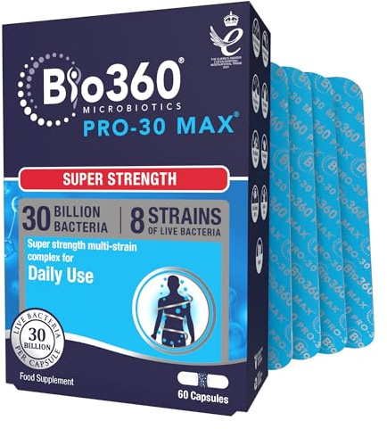 Natures Aid Bio360 Pro-30 Max – 30 Billion CFU Probiotic – Supports Gut Health, Immunity & Digestion – Vegan, Gluten-Free, Non-GMO, High Strength Live Cultures for Gut Digestion Health - 60 Capsules